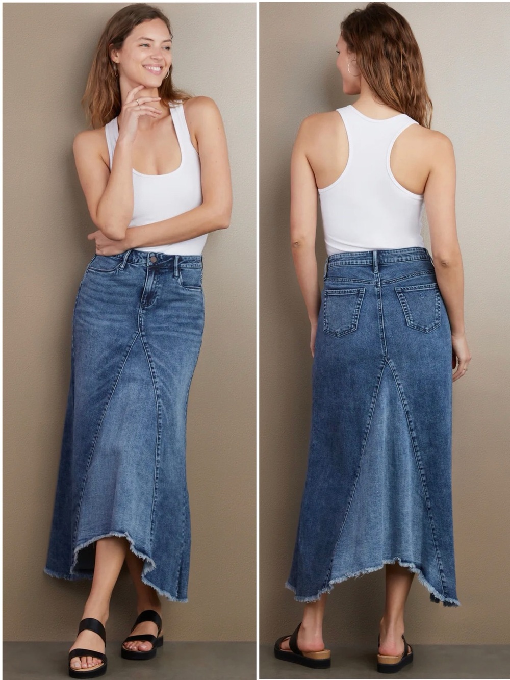 WASH LAB Womenโs Size 34 Deep Blueโ Selma Long Raw Hem Denim Skirt